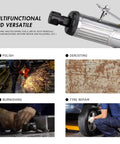 Quarter Inch Pneumatic Straight Air Die Grinder Heavy Duty Industrial Power Tool For Precision Polishing And Bold Metal Processing close-up on tool for diverse uses.