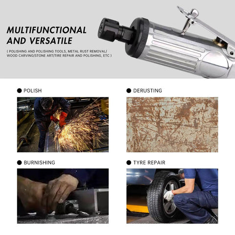 Quarter Inch Pneumatic Straight Air Die Grinder Heavy Duty Industrial Power Tool For Precision Polishing And Bold Metal Processing close-up on tool for diverse uses.