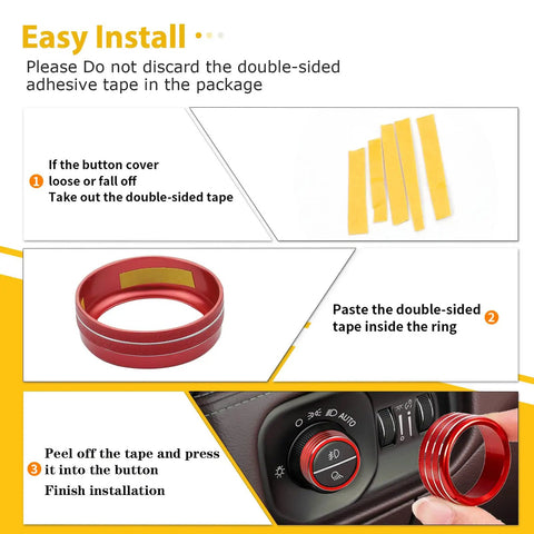 Dodge RAM Red Headlight Switch Knob Cover With Aluminum Alloy Ring Trim installation guide