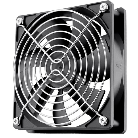 120mm PC Case Fan 24V DC Brushless Cooling High Airflow 74CFM At 2100RPM Quiet 26dBA front view with grille