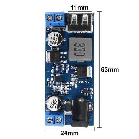 Dual USB 5V 5A Buck Converter Module From 9-36V Input To 5V USB Output 30W Max Step Down DC-DC Regulator Board dimensions