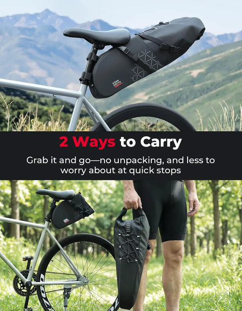 Detachable Bike Seat Bag With Removable Inner Pouch 11 To 13 Liter Waterproof Saddle Pack With Reflective Panel on bicycle