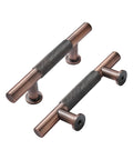 Close-up of 10 Pack 3 Inch Knurled Brushed Antique Copper Cabinet Drawer Pulls, solid metal handles with rustic elegant finish.
