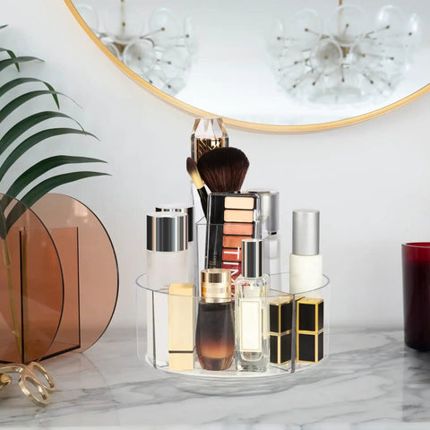 360 Degree Rotating Makeup Organizer Turntable For Vanity And Bathroom Counter Clear Spinning Cosmetic Display Case