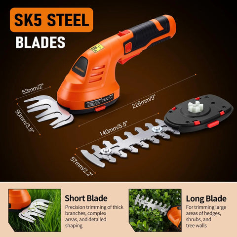Cordless 2 In 1 Hedge Trimmer And Grass Cutter Lightweight Handheld Tool With SK5 Steel Blades and Rotatable Handle