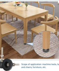 Twelve Pcs Adjustable Threaded Leveling Legs With Swivel Glide Pads For Tables Desks And Chairs To Kick That Pesky Wobble To The Curb For A Rock Solid Setup Everyday in use under a wooden table.