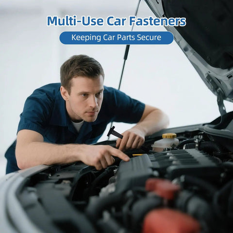 Mechanic installing 100 Pcs Nylon Universal Car Cable Tie Buckle Set Self Locking Zip Ties With Pin And Button Design UV Resistant