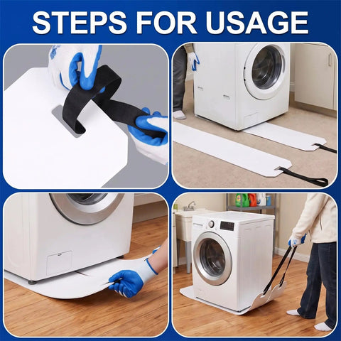 Heavy Duty Furniture Sliders For Moving Appliances Includes Reinforced Pull Straps And Protective Work Gloves for easy appliance moving steps.