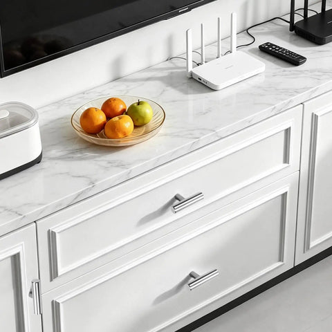 2 Inch Brushed Stainless Steel Cabinet Pulls T Bar Handles With Single Hole Installation on white kitchen drawers