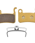 Heavy Duty Metal Disc Brake Pads For E Bikes And Electric Scooters, gold pads with steel backing and clip for reliable mechanical braking.