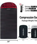 Zero Degree XXL Sleeping Bag For Adults Big And Tall Winter Camping Gear shown in black with flannel lining and compression sack