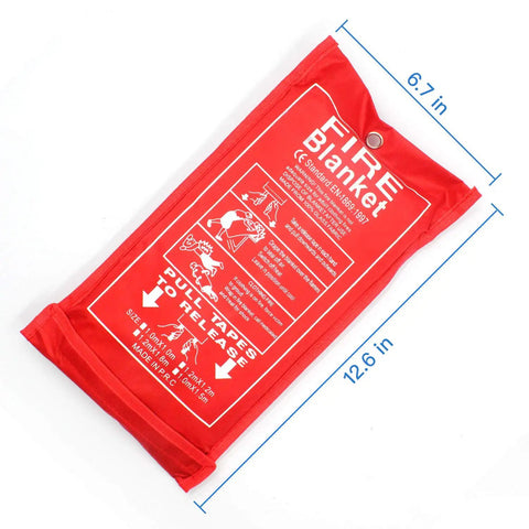 Red fire blanket package measuring 12.6x6.7 inches with instructions, Heavy Duty Fiberglass Welding Blanket Protects Your Work Area