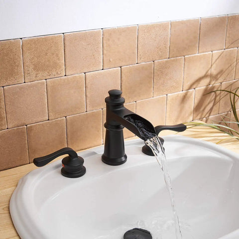 Dope Brushed Nickel Waterfall Bathroom Faucet For 8 Inch 3 Hole Sink, Two Handle Vanity Mixer Tap With Pop Up Drain