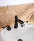 Widespread Matte Black Bathroom Faucet With Pop Up Drain For 3 Hole Install Two Handle Waterfall Lavatory Tap Includes Supply Hose