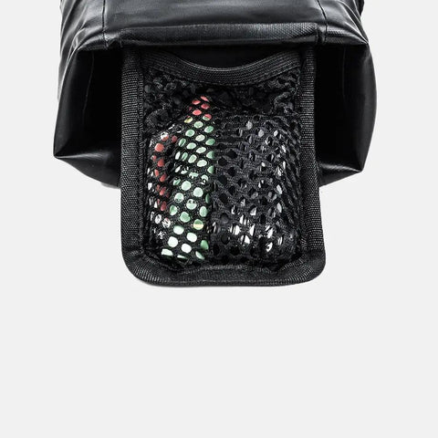 Waterproof Under Seat Saddle Bag For Bike With 1.5L Capacity showing internal mesh pocket with contents visible