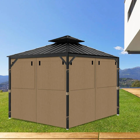 10x12 Gazebo Curtains With Mosquito Mesh Window Four Panels Side Wall Zipper 2 In 1 Privacy No Fuss Universal Replacement For Patio