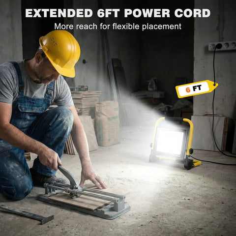Ultra Bright 10000 Lumen Portable Work Light With Stand, 72 COB LEDs, 6500K Daylight, IP66 Waterproof For Indoor And Outdoor Jobs