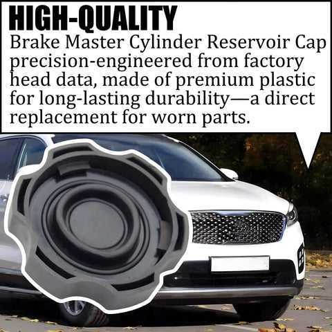 Smooth Ride Brake Fluid Reservoir Cap No Hassle Swap For Hyundai Kia Accent Elantra Sonata Tucson Sportage Sorento Rio Soul Master Cylinder Tank Straight Plug In Upgrade Genuine Oem 58531 07000 Auto Parts displayed with premium black ABS material, close-up view.