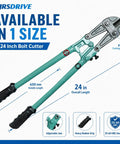 Beast 24 Inch Bolt Cutter With 600mm Handles, Chrome Molybdenum Steel Blades, Heavy Duty Cutters With Soft Rubber Grips For Snapping Padlocks, Chains, Wires, Bolts, Screws, Rivets Rugged Black And Green Tool, 24 in size