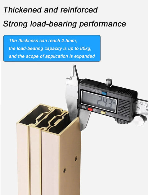 Caliper measuring thickness of heavy duty telescopic pull out drawer slide for desks, kitchen islands, countertops with rust resistant alloy