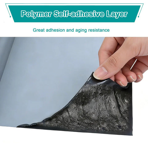 Ridiculously Durable Peel And Stick Waterproof Roofing Roll 39 X 32 Foot Self Adhesive Polyethylene Leak Blocker with visible self-adhesive layer.