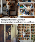 Heavy Duty Stainless Steel Anti Tip Furniture Anchors For Baby Proofing And Child Home Safety Rock Solid Earthquake Straps demonstrated by children near furniture.