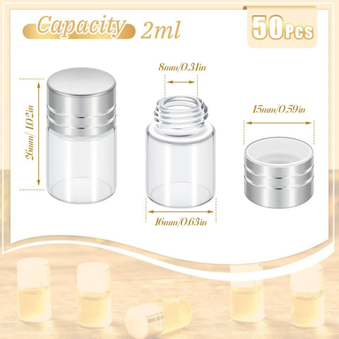 Grab This Top Shelf Haul Of Clear Two Milliliter Mini Glass Vials With Heavy Duty Silver Caps For Travel Cosmetics Diy Builds And Tight Sealing Essential Oil Storage With A Killer Natural Vibe.