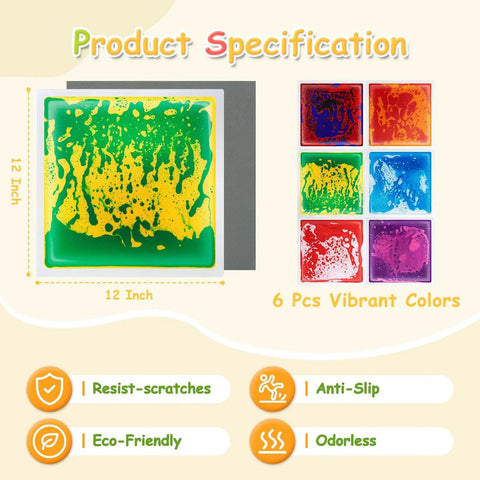 Liquid Motion Floor Tiles Set 11.8 Inch Square Colorful Cosmic Colors That Move With Every Step No Install Needed Safe For Kids 6 Piece Decorative Floor Tiles