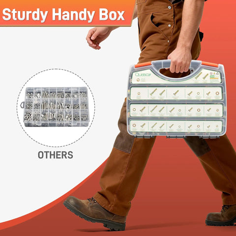 Person carrying case of Heavy Duty Grade 8 Bolts And Nuts Set With Case, SAE Hex Bolts And Washers, Multi Size, for home and auto repairs.