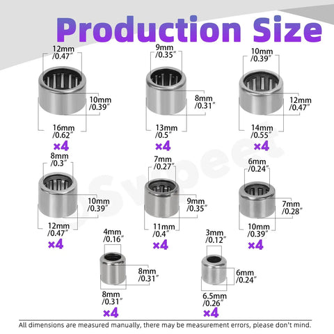 Heavy Duty 32 Piece Needle Roller Bearings Kit 8 Assorted Models Ag Construction St14 Steel Drawn Cup Open End Single Row Design Giving Superior Durability And Smooth Performance For Work Projects Where Reliability Matters Most For You Today. production size chart
