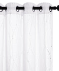 Oeko-Tex Certified Sheer Foil Print Curtains 2 Panels With Grommet Top Light Filtering Drapes For Living Room And Bedroom White And Silver 52W X 63L Inches Easy Care Adds Airy Privacy And Subtle Shine