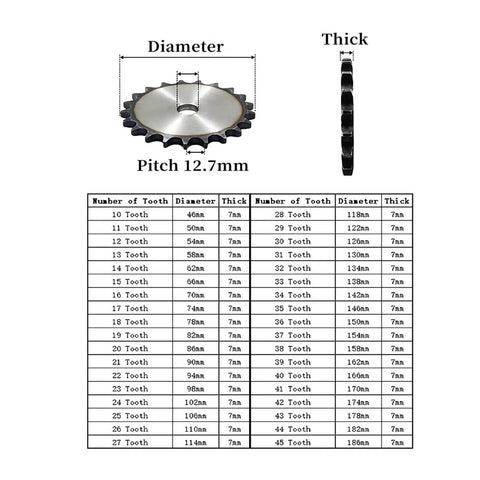 Dope 08B Flat Chain Sprocket 20 Teeth Heavy Duty A3 Steel For Industrial Machinery Drive Pitch 12.7mm showing dimensions and specifications.