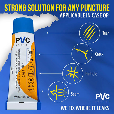 Heavy Duty PVC Inflatable Patch Kit With Sealer And Cord for repairing tears, cracks, pinholes, and seams.