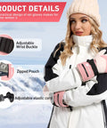 Woman wearing Women's Waterproof Windproof Ski Gloves With 3M Thinsulate Insulation, Touchscreen Ready Snow Gloves, Pink Small