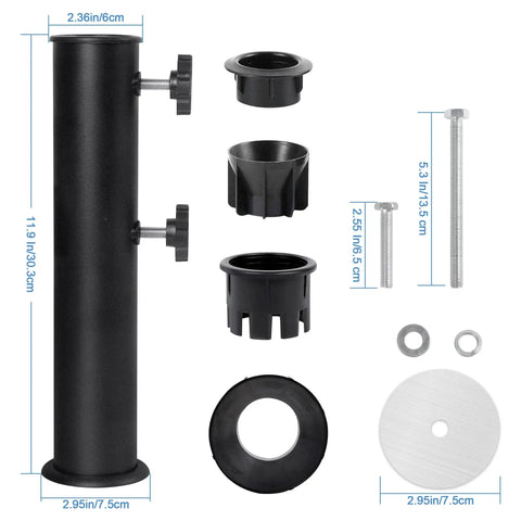 Beefy Heavy Duty Umbrella Base Tube For Outdoor Patio Umbrella Stand With Universal Pole Bracket Replacement Parts Metal Black