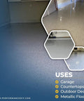 Top Shelf Epoxy Floor Coating Kit With Gray Base And Canyon Brown Quarter Inch Flakes For Direct To Concrete Garage Or Basement Use Includes Non Toxic Activator For Hella Tough Durability applied in a garage showing glossy finish.