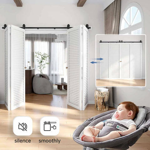88 Inch Bifold Sliding Barn Door Hardware Track Kit For Four Closet Doors With Top Mount Rollers Smooth Quiet Operation