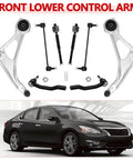 Beefed Up Front Lower Control Arm Suspension Kit For Nissan Altima 2014 To 2018 And 2013 Altima 4 Door 2016 To 2023 Maxima With Ball Joint Includes 2 Sway Bar Links 4 Outer And Inner Tie Rod Ends Direct OE Style Replacement, front view