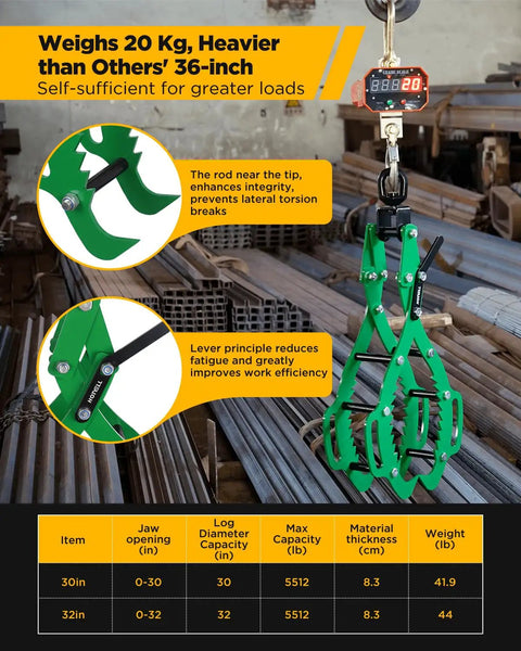 Heavy Duty Log Lifting Tongs With 4 Claws, 32 Inch Timber Grapple Hook For Dragging And Lifting Logs, Made From 8 Mm Carbon Steel