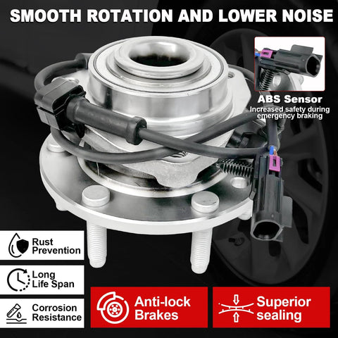 Pair front wheel bearing hub assemblies with ABS sensor, 6-lug