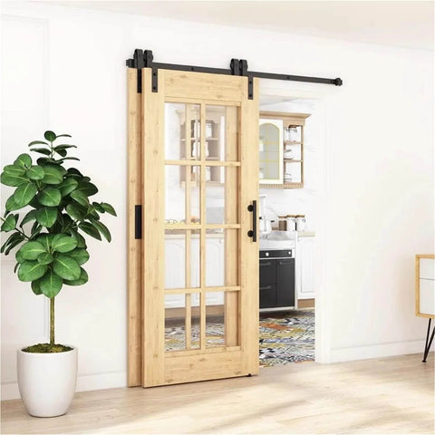 5 Ft Barn Door Hardware Kit For Double Wooden Doors With Flat Track Roller System Low Ceiling Friendly Smooth And Quiet Operation Easy Sliding Door Track Hardware Set For Home Or Office installed in interior