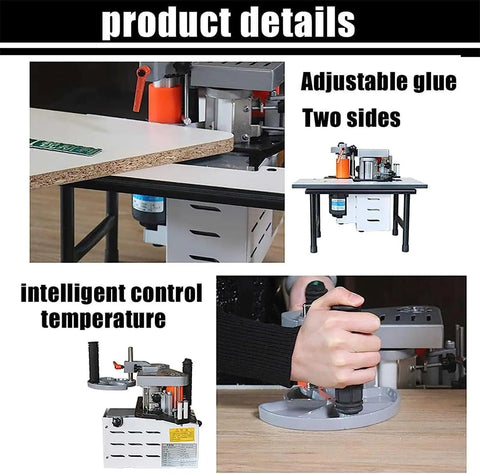 Portable Wood Edge Bander For Straight And Curved Edges With Adjustable Speed And Double Sided Glue Sealing Edges On 7 To 60 mm Width