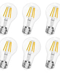 Six Dimmable Edison LED Filament Bulb 4W 470 Lumens, A19 E26 Base, Soft Warm White 3000K, Vintage Clear Glass, Retro Homey Vibe