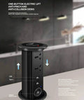 Waterproof Pop Up Power Strip With Smart Lifting Mechanism For Desk And Kitchen Hidden Cable Management, showcasing USB ports and anti-pinch design.