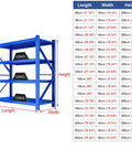 Heavy Duty Garage Shelving Unit, Adjustable Steel Storage Rack With No Sweat Snap Assembly, Rust Resistant Industrial Shelf dimensions chart.