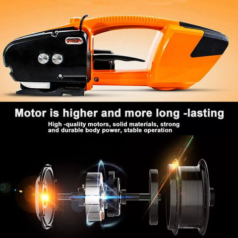 Electric Welding Strapping Machine 13 16Mm Automatic Steel Strap Toner Portable Tool side view showing durable motor design.