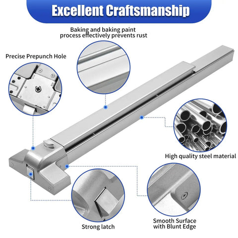 Stainless Steel Push Bar Panic Exit Device With Exterior Lever Handle For Commercial Doors 31.5 Inch Long, Fits Wood Or Metal Doors