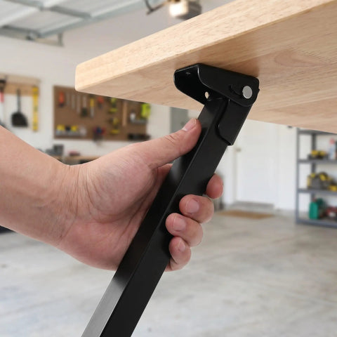 2 Pack Heavy Duty Folding Table Legs Made Of Metal With Self Locking Mechanism Easy Assembly Replacement Brackets shown being locked