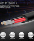 Close-up of 16 Gauge 2 Conductor Electrical Wire 16AWG Stranded PVC Oxygen Free Copper Cable cross-section, waterproof design.