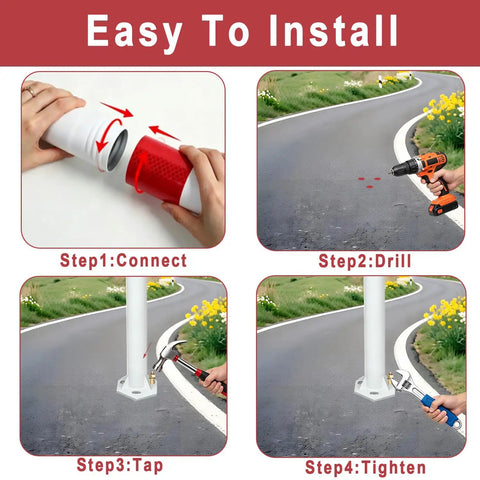 Installation steps for Heavy Duty 32 Inch Stainless Steel Safety Bollards With Bright Reflective Tape Removable Parking Posts.